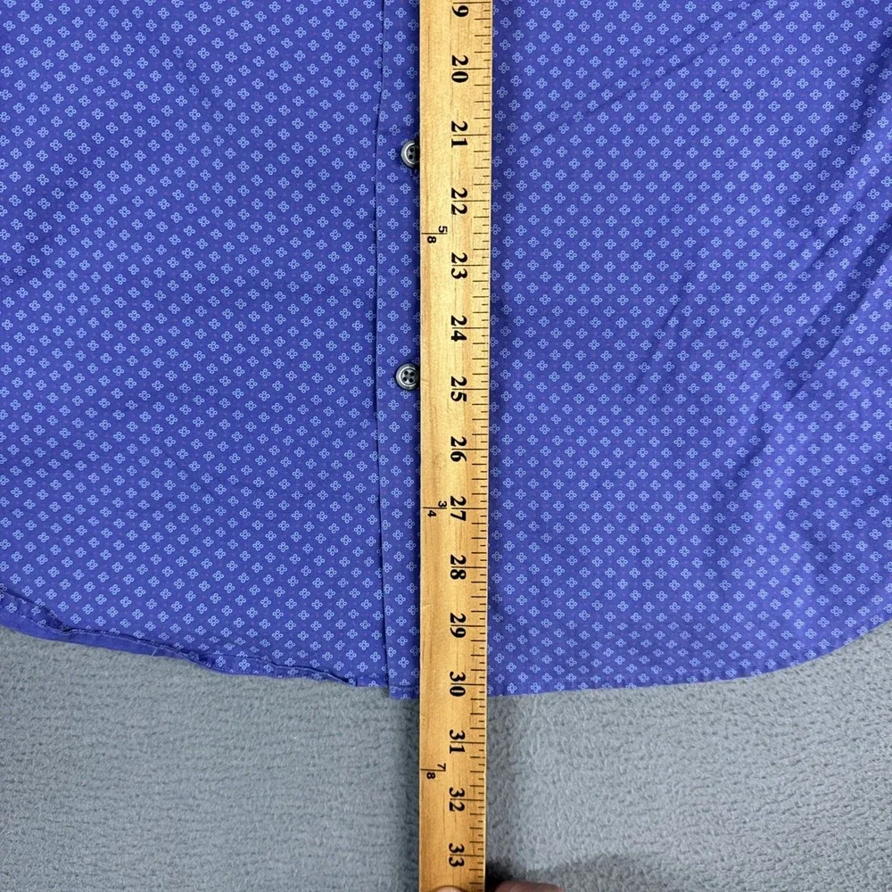 Banana Republic Shirt Mens Medium Purple Stretch Geometric Short Sleeve Button